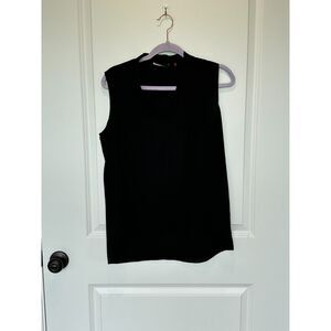 Tahari Split Neck Sleeveless Black Blouse Size Small